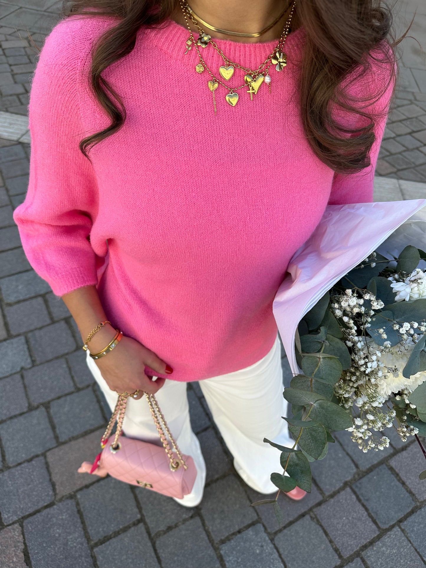 Strick Pullover kurzarm Pink