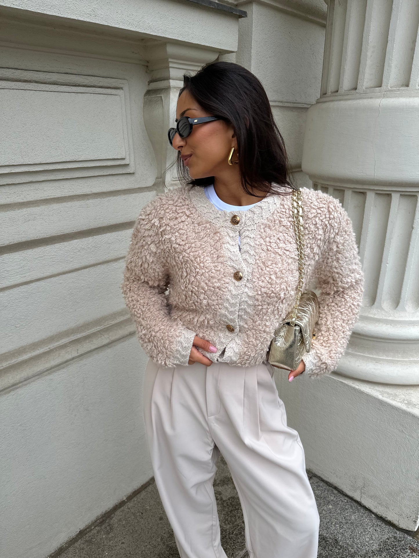 Teddy Strickjacke Beige