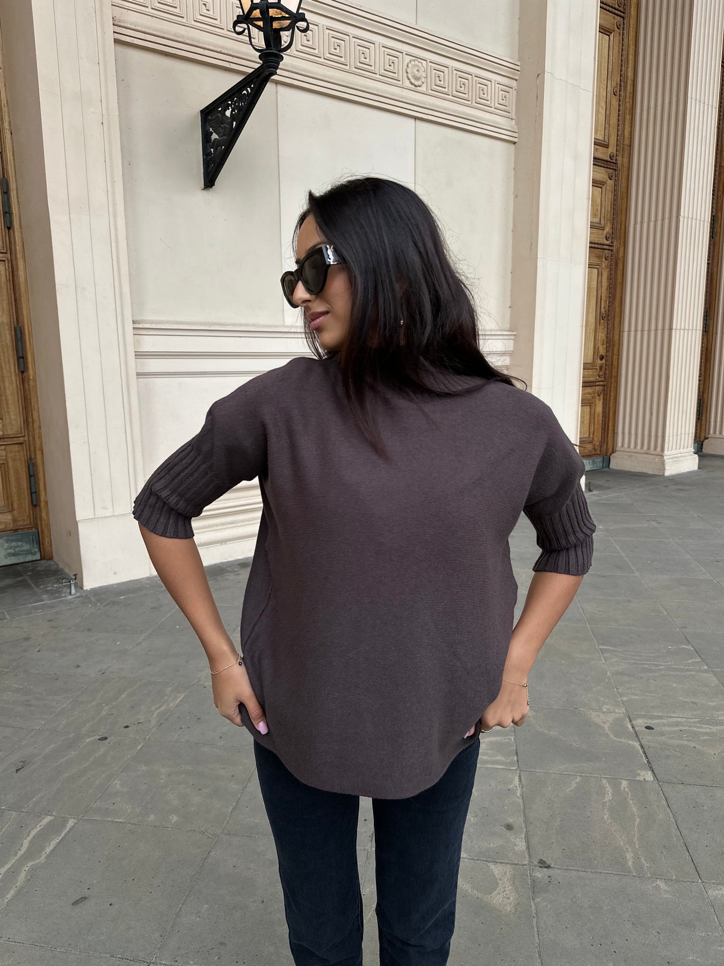 Strick Pullover Stehkragen Braun