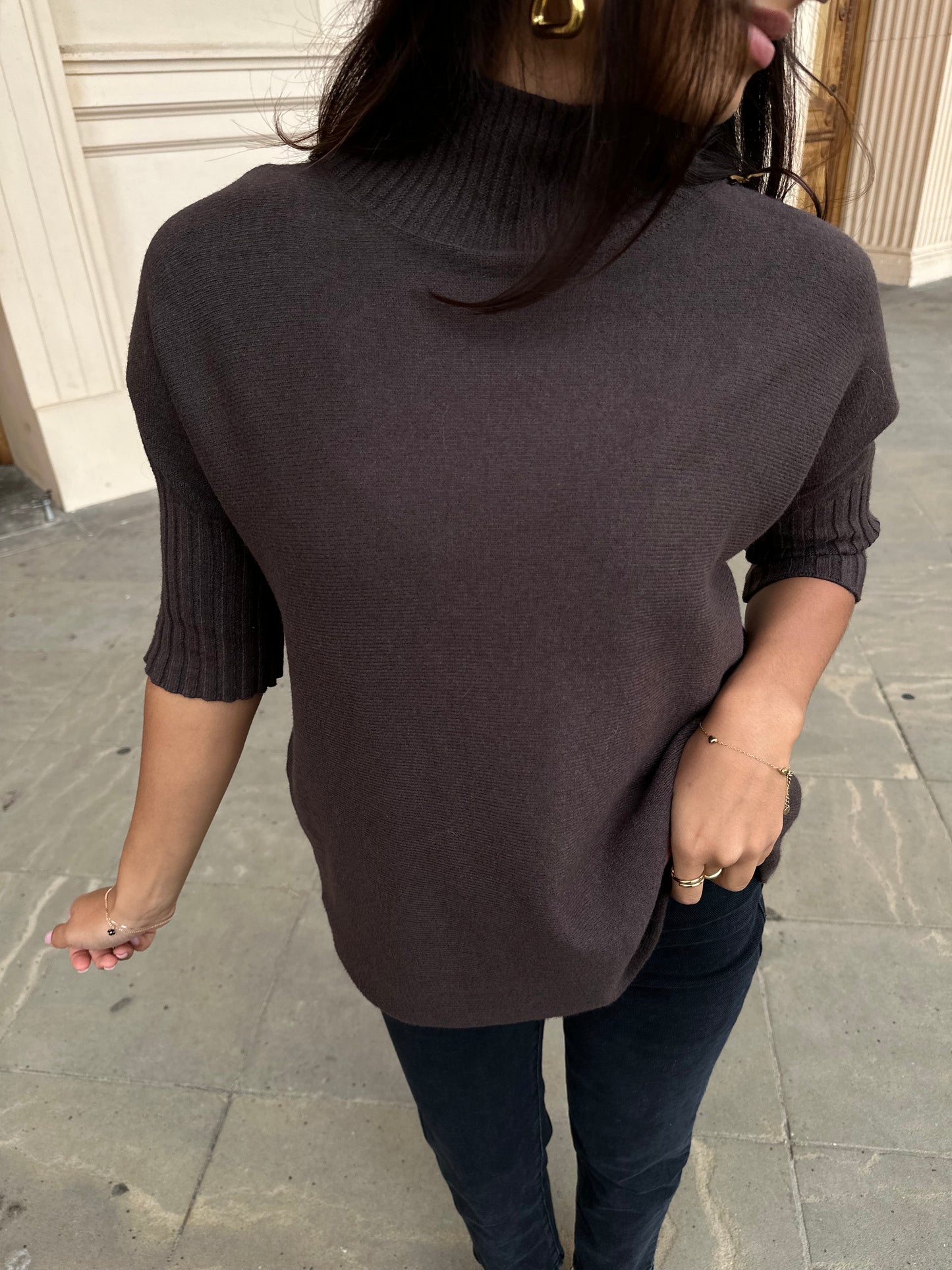 Strick Pullover Stehkragen Braun