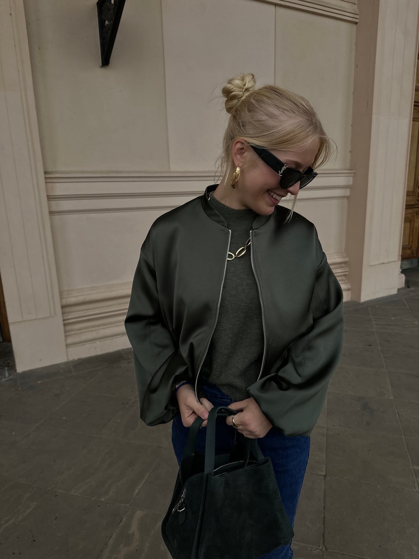 Strick Pullover Kurzarm Grün