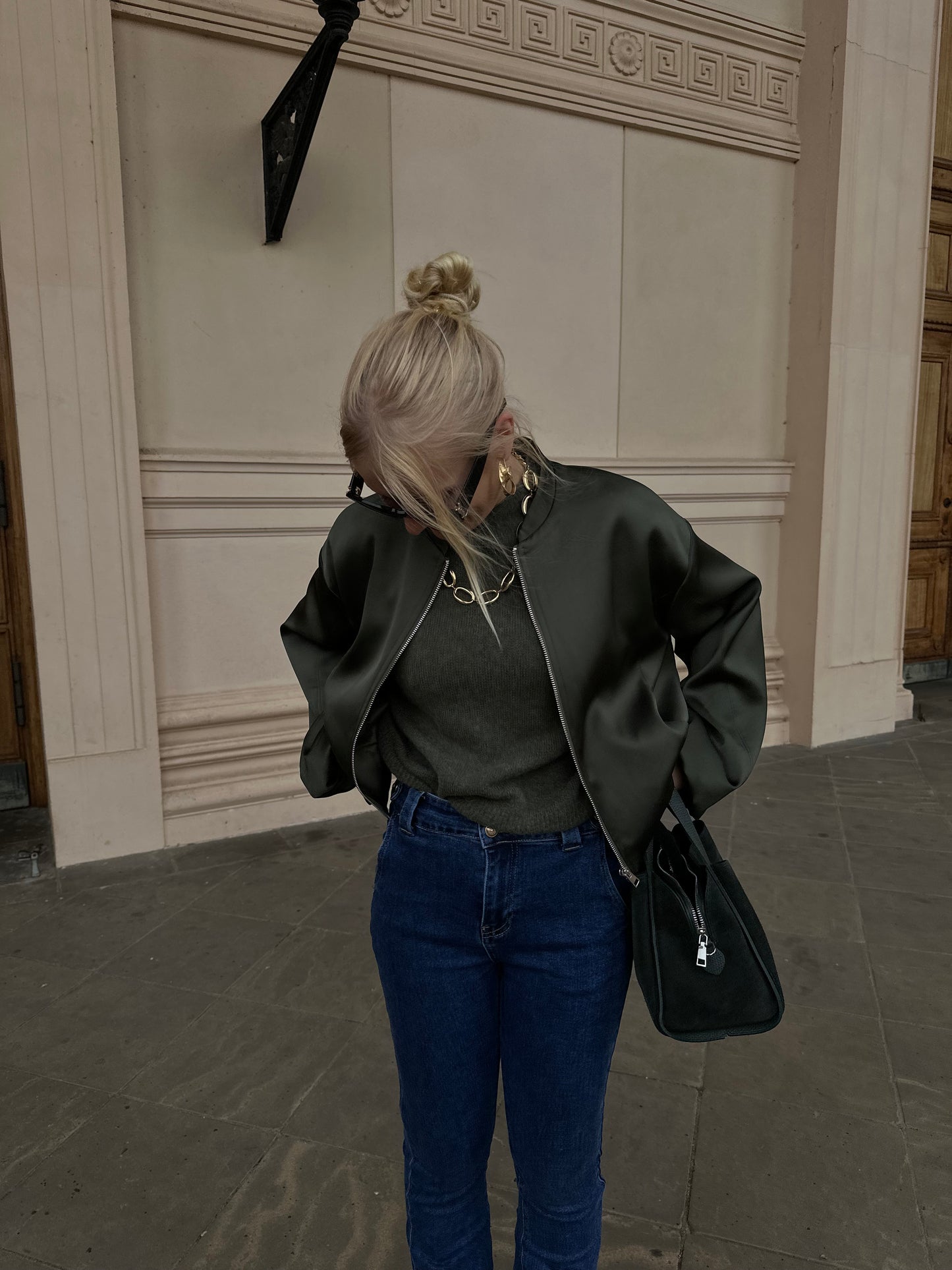 Strick Pullover Kurzarm Grün