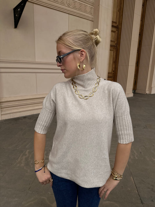 Strick Pullover Stehkragen Creme