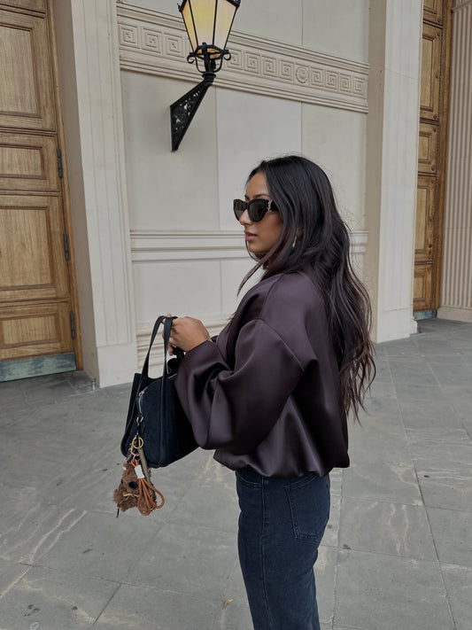 Satin Bomberjacke Braun
