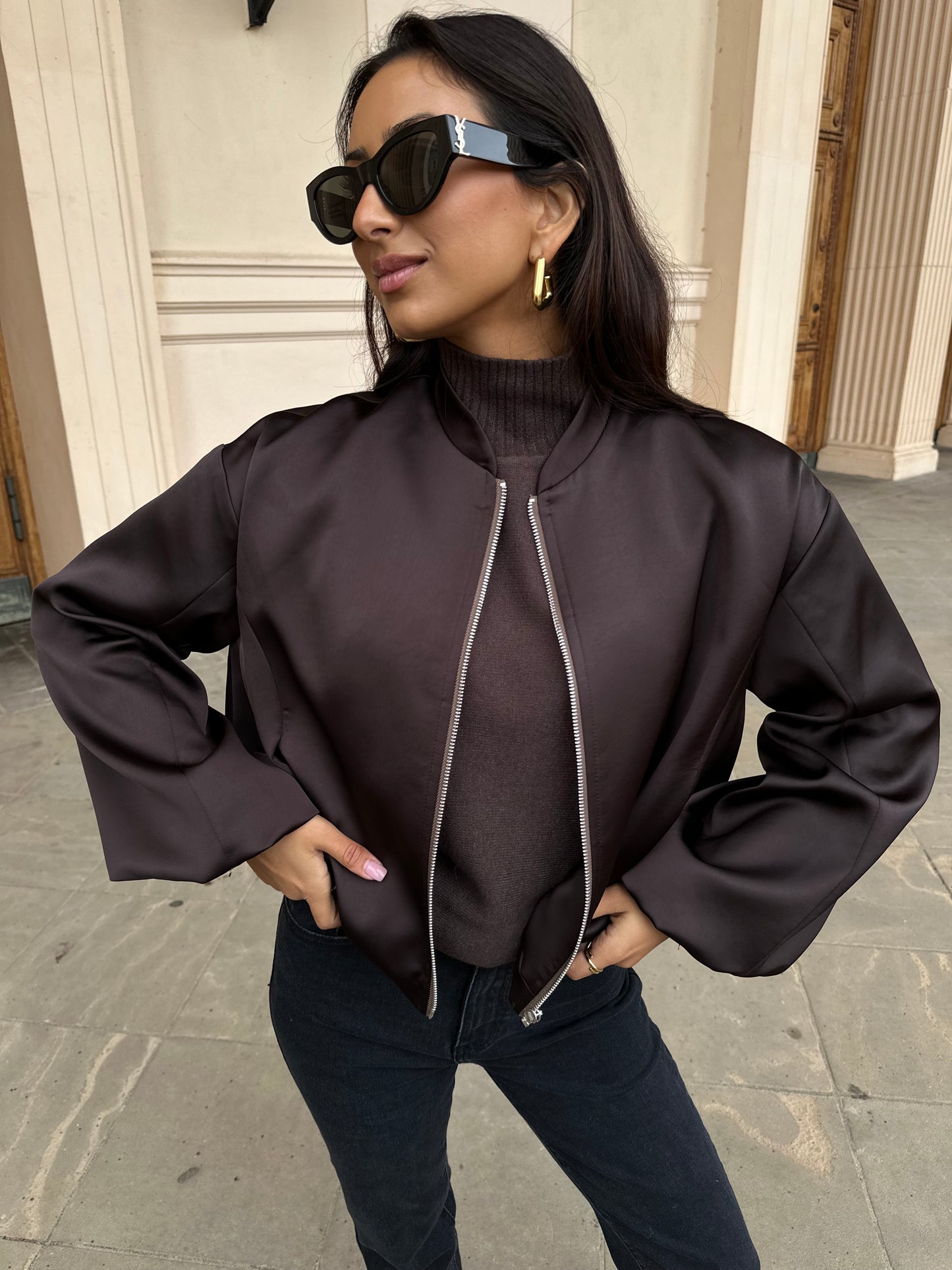 Satin Bomberjacke Braun