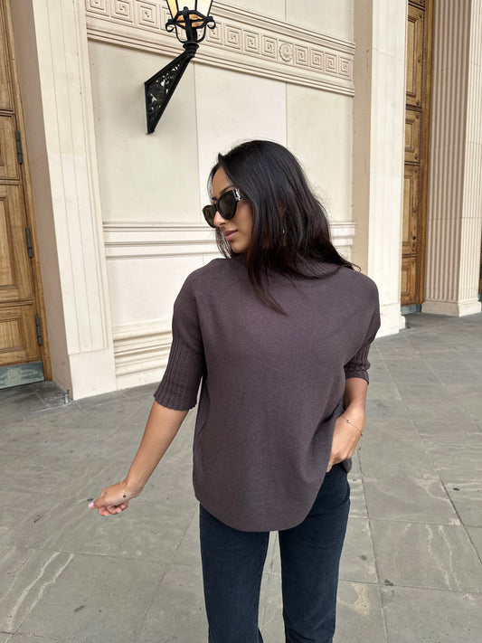 Strick Pullover Stehkragen Braun