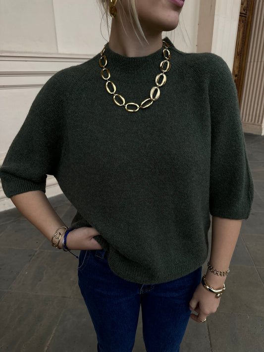 Strick Pullover Kurzarm Grün